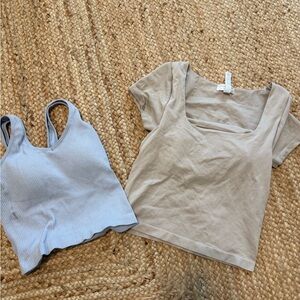 Altar'd State Light Blue Crop and Tan cropped tee